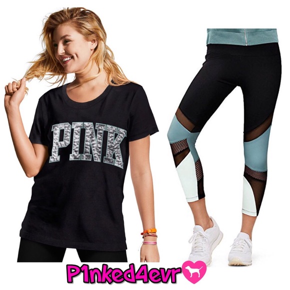 VS PINK Set Bling Campus Tee/Ultimate Leggings - Picture 2 of 8